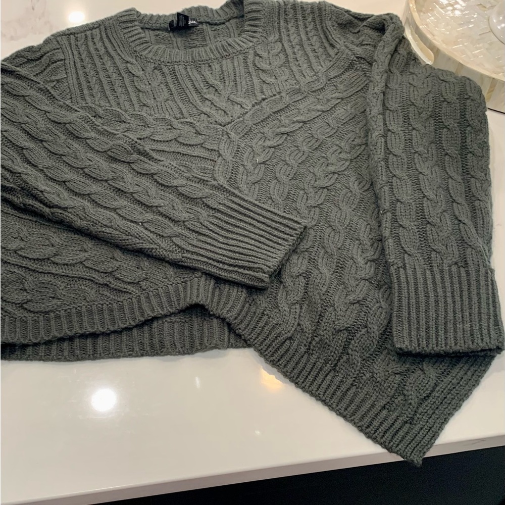 Aqua Gray Cable Knot sweater.  Size L
